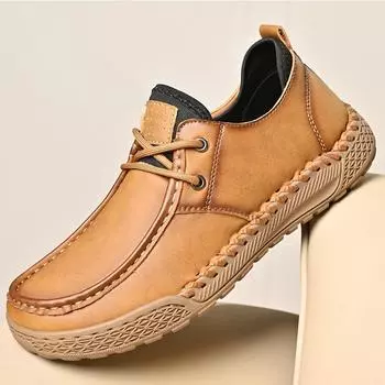 Стиль Кроссовки на плоской подошве со шнуровкой Модные мужские Высококачественные Повседневные Кожаные Спортивные Кроссовки для ходьбы Обувь из натуральной кожи 38 бежевый