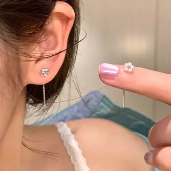 style Inlaid Zirconium Hollow Little Flowers Tassel Hanging Earrings Niche Light Luxury High-Grade Ear Studs Women Temperament Earrings Earrings A pair of small flower ear lines
