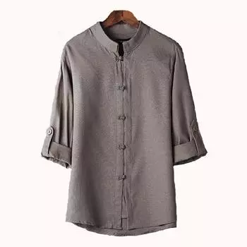 Style Men Chinese Shirt Fashion Cotton Linen Casual Slim Fit Short Sleeve Shirt Tag XL=US M