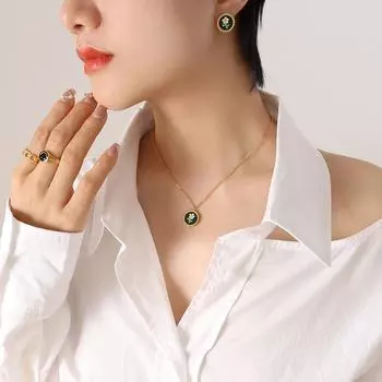 Стильные новые универсальные аксессуары Mori Trendy из титановой стали с цепочкой на ключицу, капающим маслом, ожерельем и серьгами в виде цветка, комплект ювелирных изделий