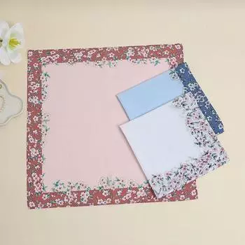Style Old-Fashioned Pure Cotton Print Handkerchief Romantic Cherry Blossoms Handkerchief Cotton Women s Absorbent Sweat Towel Pure Cotton Towel ML-Pink + Blue + White