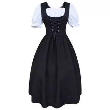 Style Retro Medieval Drawstring High Waisted Bow Dress Stage Outfit Performance XL