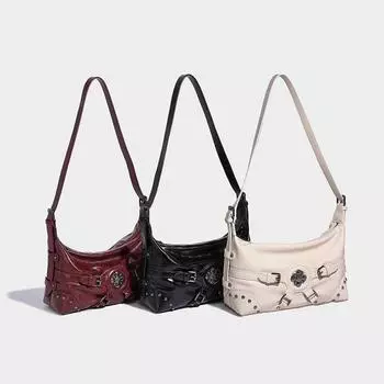 Style Spice Girl Fashion Rivet Design Locomotive Autumn and Winter Trend Commuter Versatile Shoulder Bag