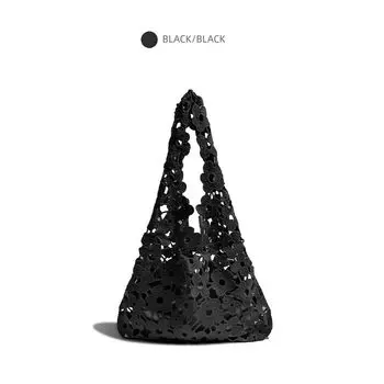 Style Studio Korean Series Petal Design Hollow Bag Dopamine Fresh Handbag Shoulder Tote Bag Black