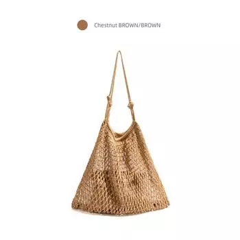 Style Studio Retro Simple Woven Bag 2025 Summer Wear Hollow Bag Large Capacity Shoulder Tote Bag Chestnut Brown Large