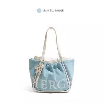 Style Studio Thailand Niche Fashion Brand Canvas Bag Summer Fresh Vegetable Basket Portable Shoulder Tote Bag Light blue