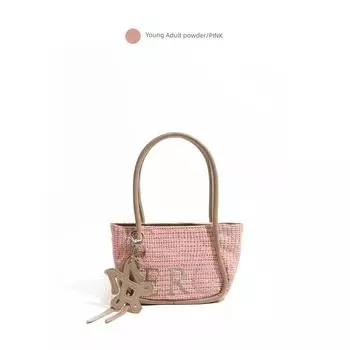 Style Studio Thailand Niche Woven Pink Bag Summer OOTD Wear Fresh Handbag Shoulder Bag Girl powder
