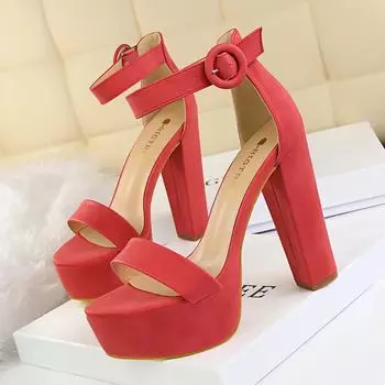 Style Thick Heel Super Thin High Heels Sexy Nightclub Women s Shoes Waterproof Table Open Toe Belt Buckle Sandals 34