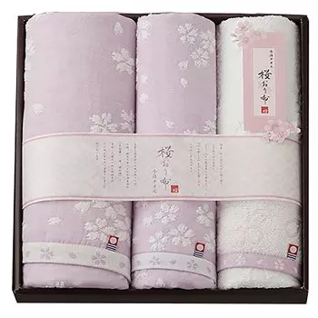 Stylem Imabari Towel Sakura Oricloth Towel Set Gift Set of 3 Bath Towel x 1 x Face Towel x 2 x Cherry Blossom Pattern Purple Day Present Made in Japan