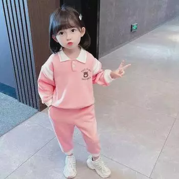 Stylish 2025 Girls Long Sleeve Polo Shirt Two-Piece Suit for Infant Babies: Casual Spring & Autumn Fashion 100