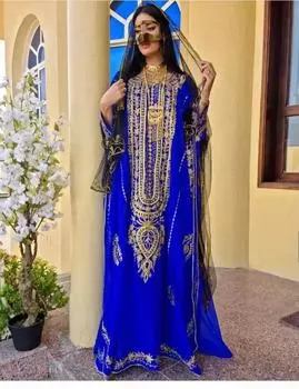 Стильная длинная абайя Дубай, исламский кафтан Фараша, платье ручной работы, марокканское платье XS королевский синий