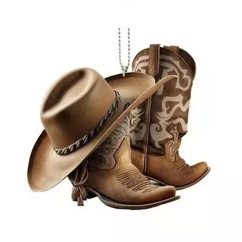 Stylish Acrylic Car Charm Fun Cowboy Boot And Hat Flat Decoration For Vehicles