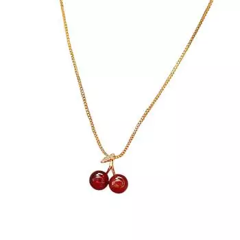 Stylish Acrylic Cherry Charm Necklace Golden Chain Jewelry for Casual or Formal Outfit Party Gift for Women