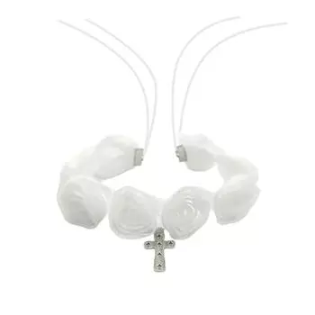 Stylish Adjustable Lace Rose Necklace Elegant White Lace Rose Necklace with Crosses Pendant Chic Clavicle Chain Charm 2