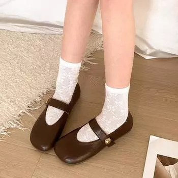 Stylish and lightweight white round head flat bottom shallow mouth single shoes women s 2025 new autumn and winter soft sole Mary Jane small leat 35 чёрный