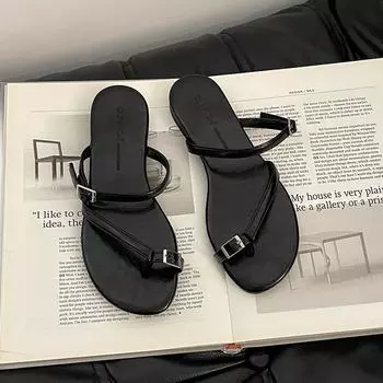 Stylish and simple belt buckle toe flip-flops women s summer new temperament casual cool slippers 35
