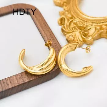 Stylish and simple C-shaped temperament earrings Titanium steel plated 18k gold geometric line splicing irregular earrings золотой
