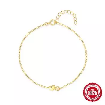 Stylish And Simple Ins Wind S925 Sterling Silver Love Opal Combined With Glossy Double Love Element Bracelet 925 silver золотой