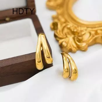 Stylish and simple personalized design cold double water drop earrings titanium steel plated 18k gold water drop splicing earrings золотой