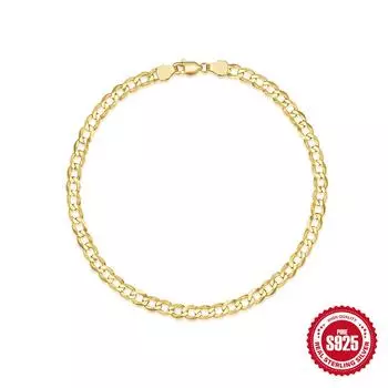 Stylish And Simple S925 Sterling Silver Basic Matching Chain Cuban Chain, Suitable For Women S Daily Wear Bracelet 925 Silver золотой