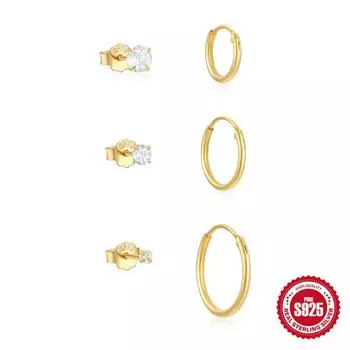 Stylish And Simple S925 Sterling Silver J Classic Basic Plain Ring 6-Piece Earring Stud Earring Set Earring Set 925 silver