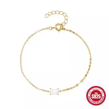 Stylish And Simple S925 Sterling Silver Style Niche Design Four-Claw Diamond-Encrusted Women S Bracelet 925 Silver золотой