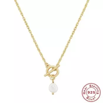 Stylish And Simple Style S925 Sterling Silver Pearl Pendant Necklace Ot Buckle Collarbone Chain 925 silver золотой