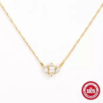 Stylish And Simple Style S925 Sterling Silver Single-Row Diamond-Encrusted Crown Horse Eye Women S Collarbone Necklace 925 Silver золотой