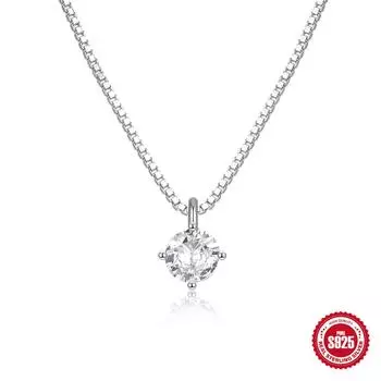 Stylish And Simple Style S925 Sterling Silver Classic Four-Claw Diamond-Encrusted Women S Wedding Pendant Necklace 925 Silver белого золота
