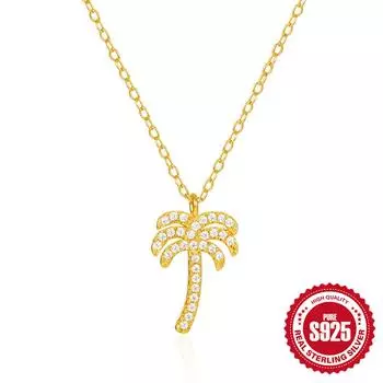 Stylish And Simple Style S925 Sterling Silver Coconut Tree Dense Nails With Diamonds For Women S Street Photography Trendy Women S Necklace 925 silver золотой