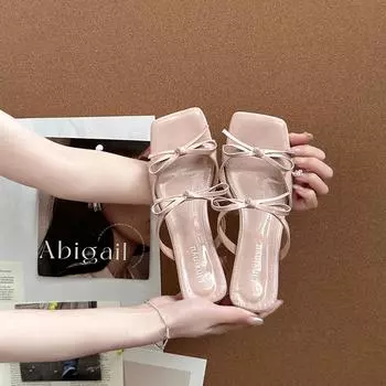 Stylish and simple versatile bow with cool slippers women s summer versatile skirt open-toed cool slippers 35