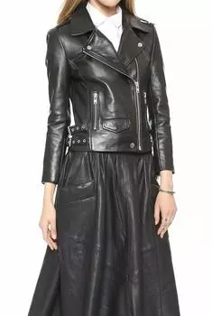 Stylish Black Leather Women Jacket Handmade Real Genuine Lambskin Motorcycle Biker S чёрный