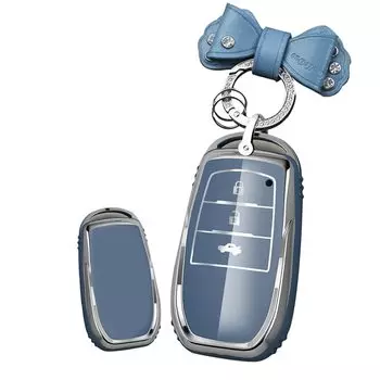 stylish blue key case with bow closure for Toyota 80 Yaris and Land Cruiser 200 Luxury, durable, series, Cross, Hilux, series.