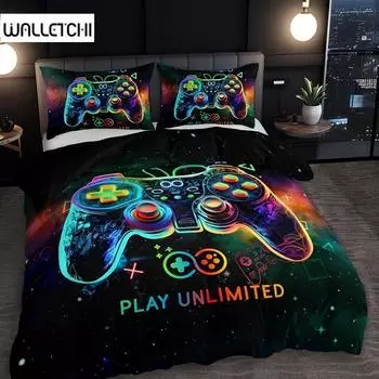 Stylish Color Gamepad Duvet Cover Set (1 Duvet Cover+2 Pillowcase) Super Soft HD Printing Bedding Set For Home Dorm Decor 135X200cm
