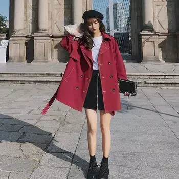 Stylish Double-breasted Temperament Waist Lace-up Short Trench Coat S
