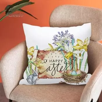 Stylish Dustproof Washable Pillow Cover Hello Spring Cute Rabbit Cushion Case Festival Decor Household Supplies 45cm