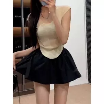 Stylish Elastic Waist Fashion Tape Black Skirt Women s Summer New Arrival American Sexy High Waist All-Match Puffy Skirt Creamy-white Tops S Suggested 37.50 kg-50.00 kg