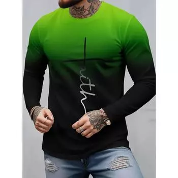 Стильная футболка Faith с длинным рукавом и градиентным цветным принтом — яркая осенняя одежда для мужчин с уникальным дизайном, мягкой тканью и свободным кроем. M синий