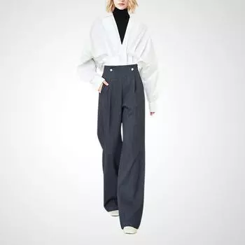 Stylish Fashion High Waist Loose and Slimming Casual Pants Flower Ash S