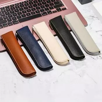 Stylish Faux Leather Pencil Case with Zipper - Durable and Practical Stationery Organizer чёрный
