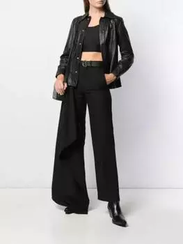 Стильная натуральная мягкая овчина дизайнерская повседневная женская кожаная рубашка ручной работы S чёрный