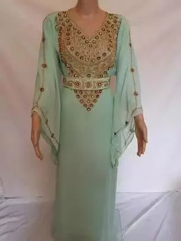 Стильное платье Жоржетта Абая Платье Фараша Кафтан Дубай Новый исламский марокканский стиль XS салатный