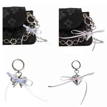 Стильный брелок с подвеской в виде сердца и банта, изящные брелоки, украшение с бантом из ленты, модные подвески для сумочки 4