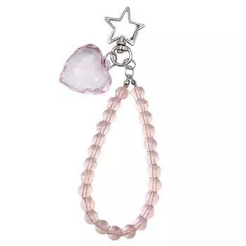 Stylish Heart Star Pendant Keychain Acrylic Beaded Keyring for Women and Girls Unique Purse and Bag Charm Accessory розовый