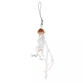 Stylish Jellyfish Pendant with Soft Feathers Fringe Colorful Keychain Unique and Fashionable Phone Charm for Women Girls кофейный