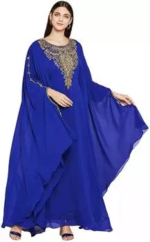 Stylish Kaftan Blue Maxi Long Gown farasha Abaya Dress Moroccan Dubai Fancy XS