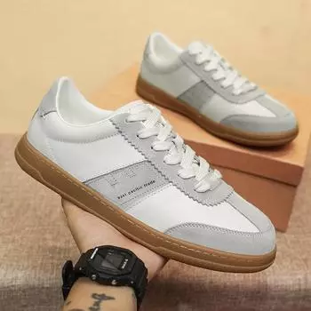 Stylish Lace-Up Sneakers Breathable Male Shoes Leather Treking Shoes for Men Tenis Masculino Flats High Quality Men Casual Shoes 38 белый