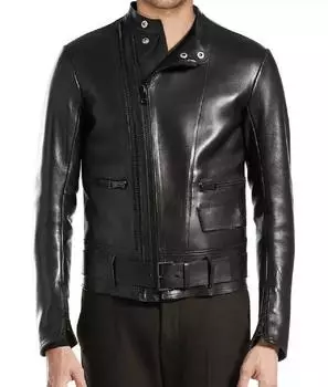 Стильная мужская черная куртка из натуральной кожи ягненка ручной работы для мотоциклистов-байкеров S чёрный