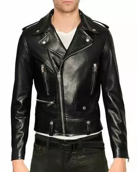 Стильная мужская байкерская куртка из натуральной мягкой кожи ягненка ручной работы XS чёрный