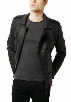 Stylish Men s Leather Jacket Black Genuine Lambskin Leather Jacket Motorcycle XS чёрный